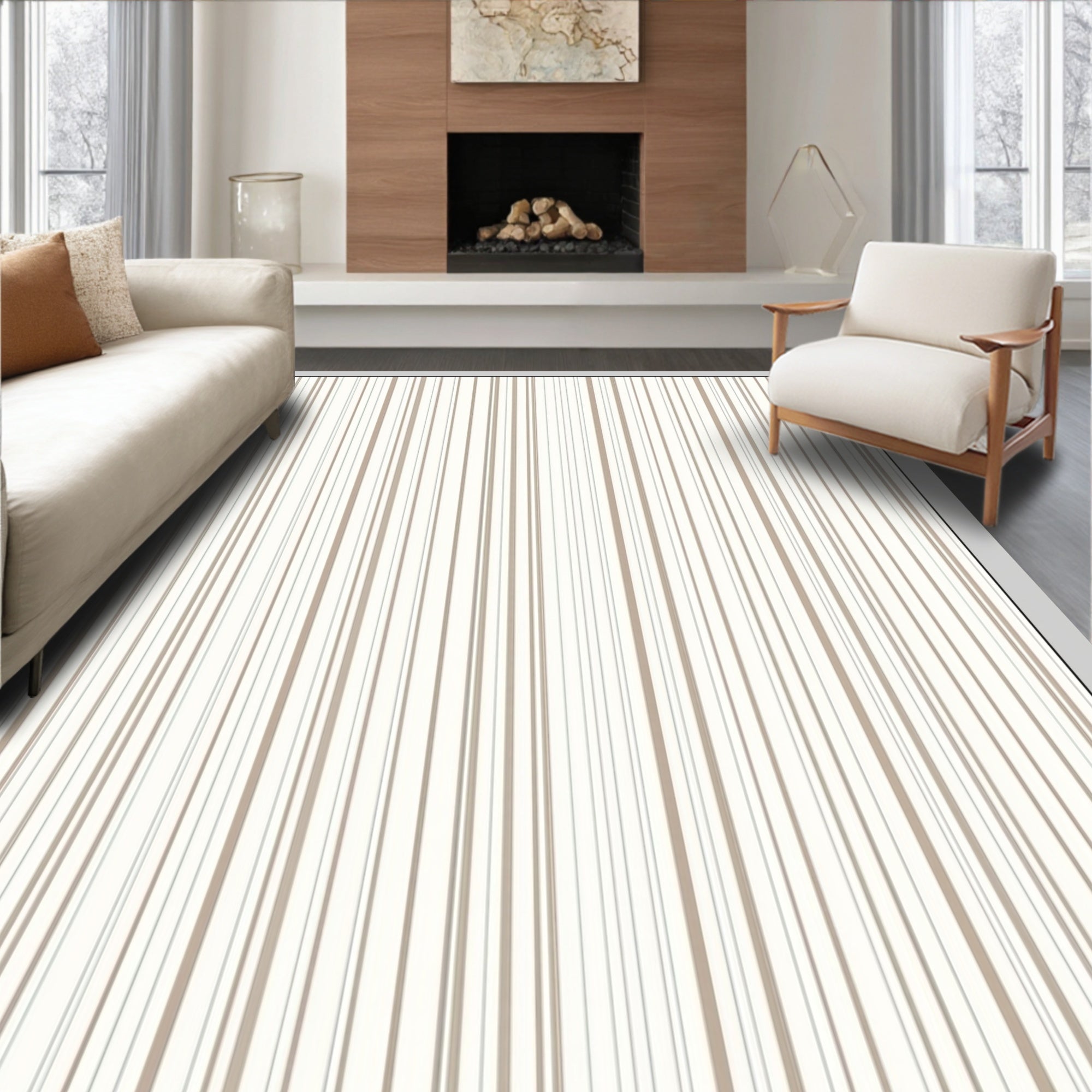 Vertical Stripe Contemporary Neutral Rug