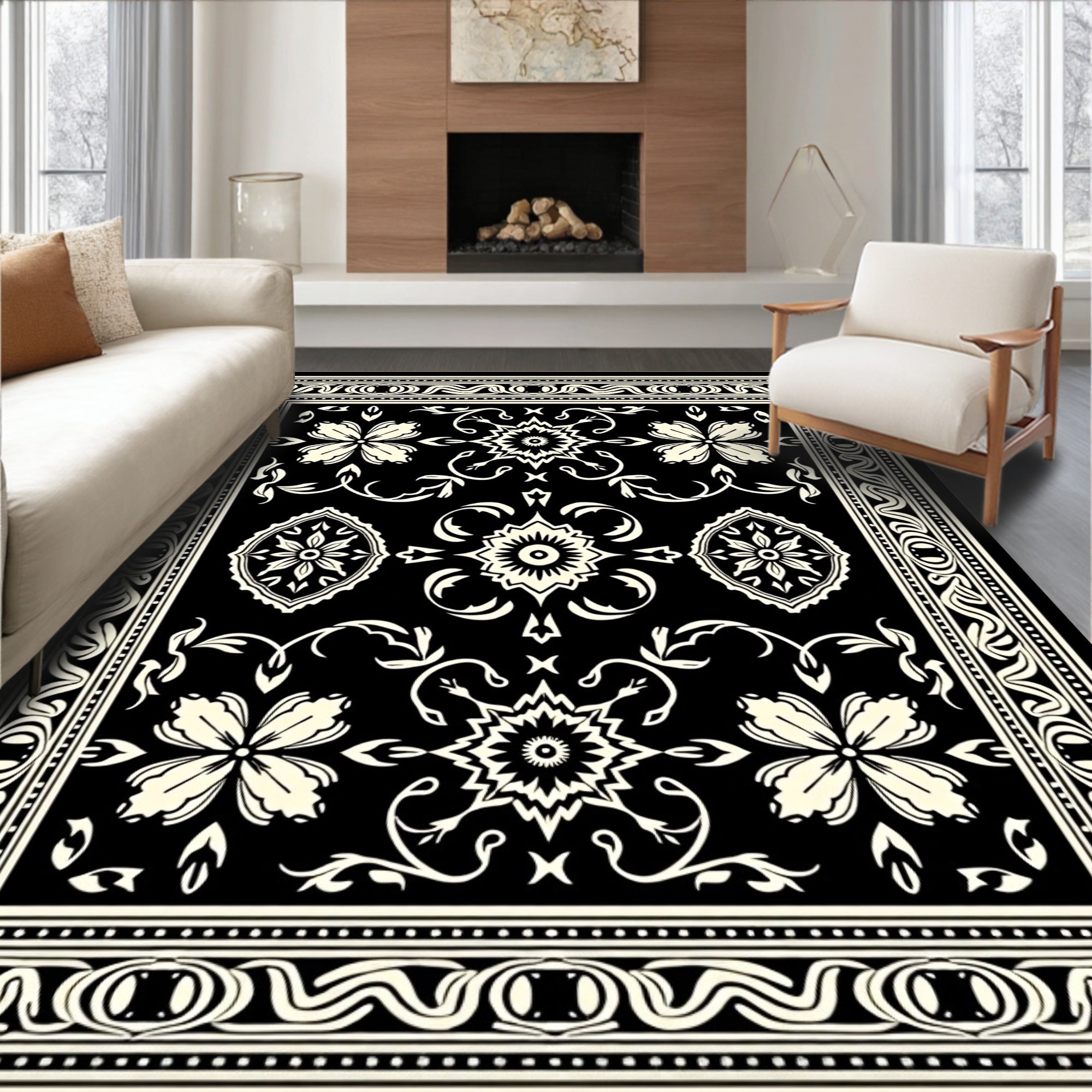 Classic Floral Medallion Contrast Design Rug