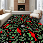 Red Cardinals Green Foliage Snowflakes Rug