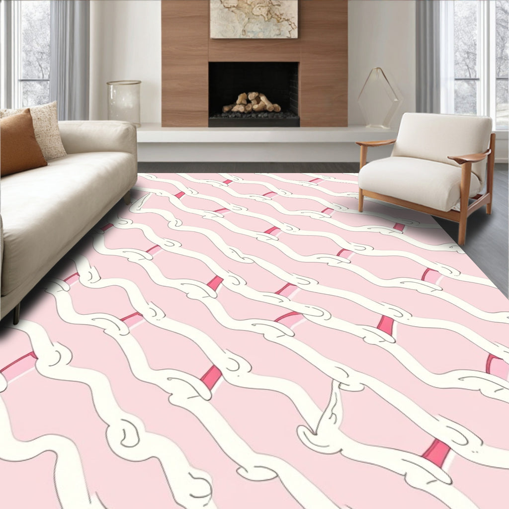 Delicate Pink Wavy Pattern Rug