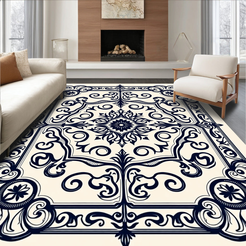 Ornate Flourish Scroll Design Rug