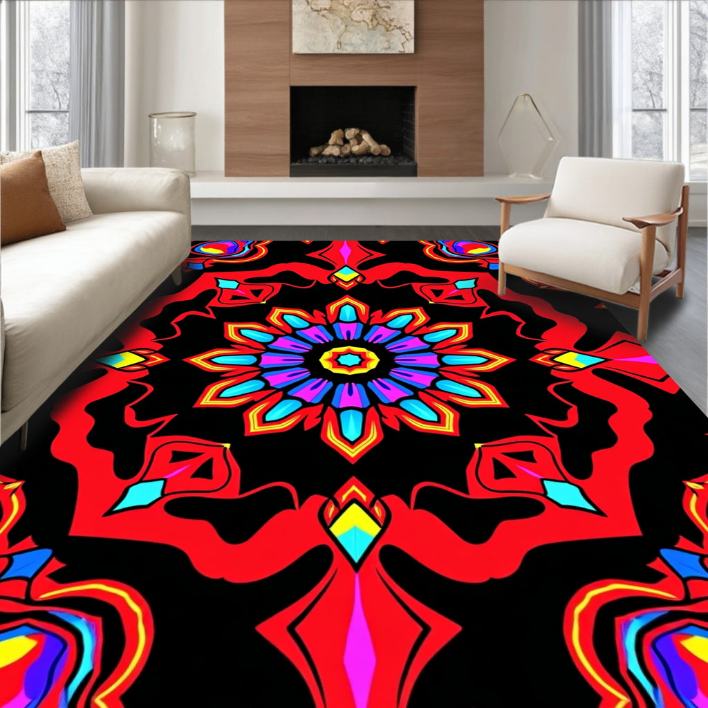 Vibrant Abstract Floral Kaleidoscope Rug