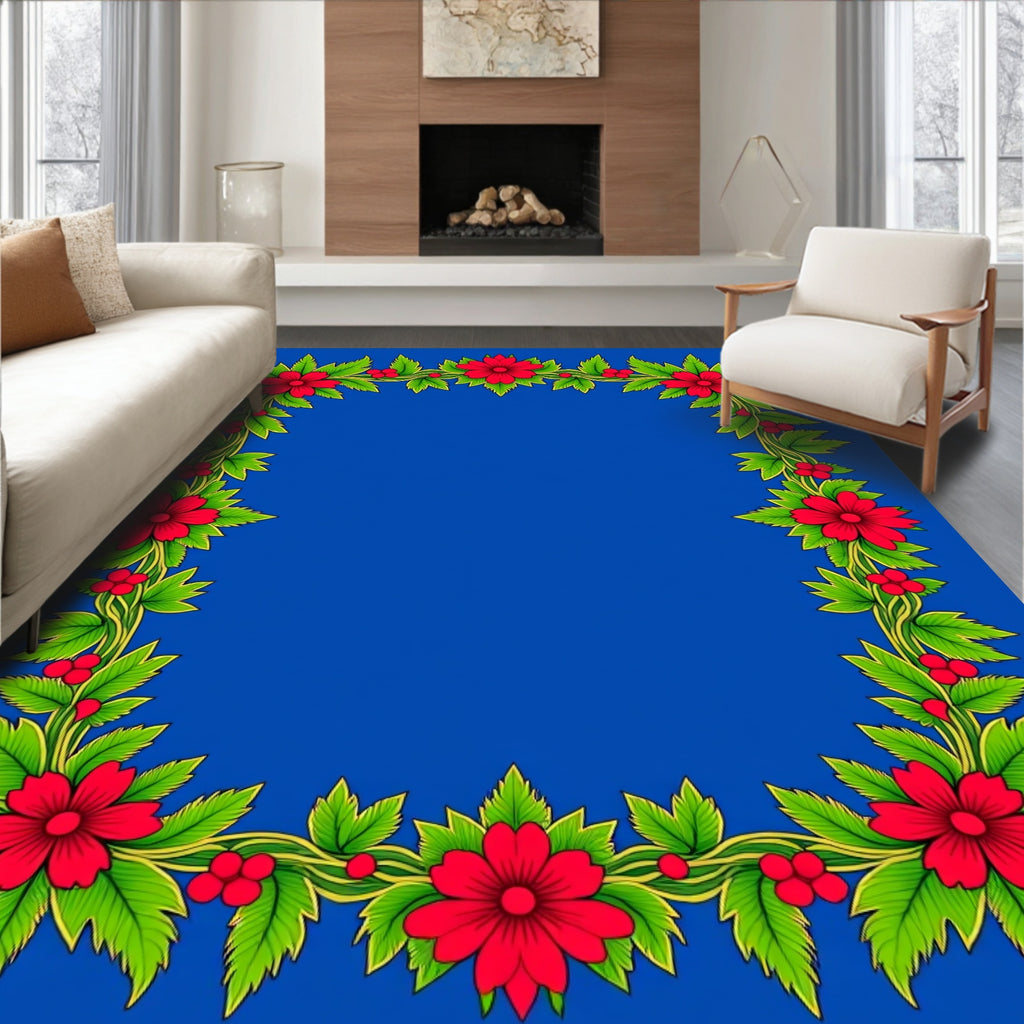 Vibrant Floral Vine Border Design Rug