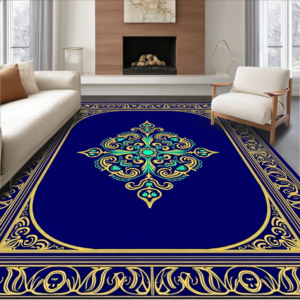 Ornate Floral Centerpiece Rectangle Rug