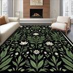 Botanical Black Floral Garden Arrangement Rug