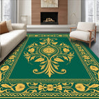 Elegant Green Floral Scroll Pattern Rug