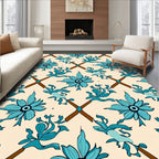 Elegant Teal Floral Diamond Pattern Rug