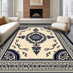 Classic Dark Blue Medallion Pattern Rug