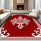 Crimson Geometric Medallion Border Rug