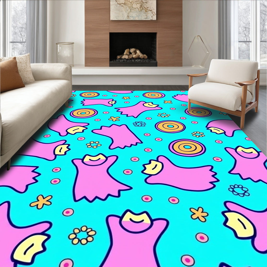 Playful Pink Creatures Floral pattern Rug
