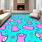 Playful Pink Creatures Floral pattern Rug