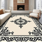 Classic Ornate Scrollwork Black Pattern Rug