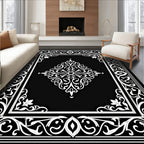 Elegant Black White Floral Scroll Rug