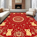 Red Cat And Skull Pattern Rug