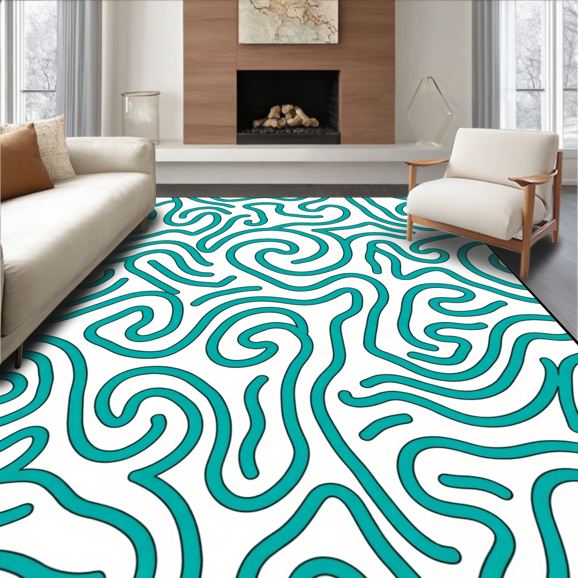 Teal Swirl Abstract Pattern Rug
