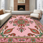 Intricate Floral Bordered Pink Pattern Rug