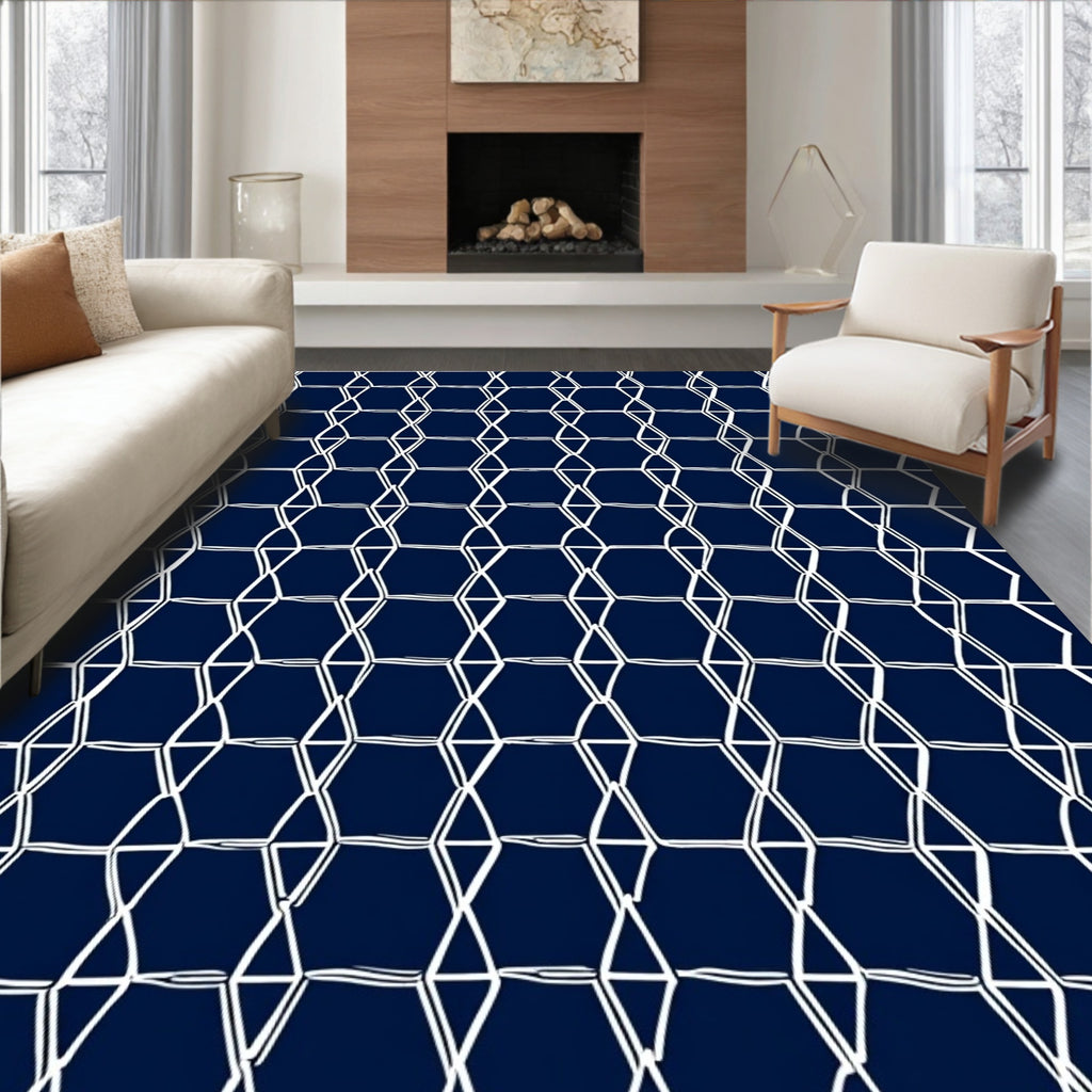 White Geometric Lines Pattern Rug