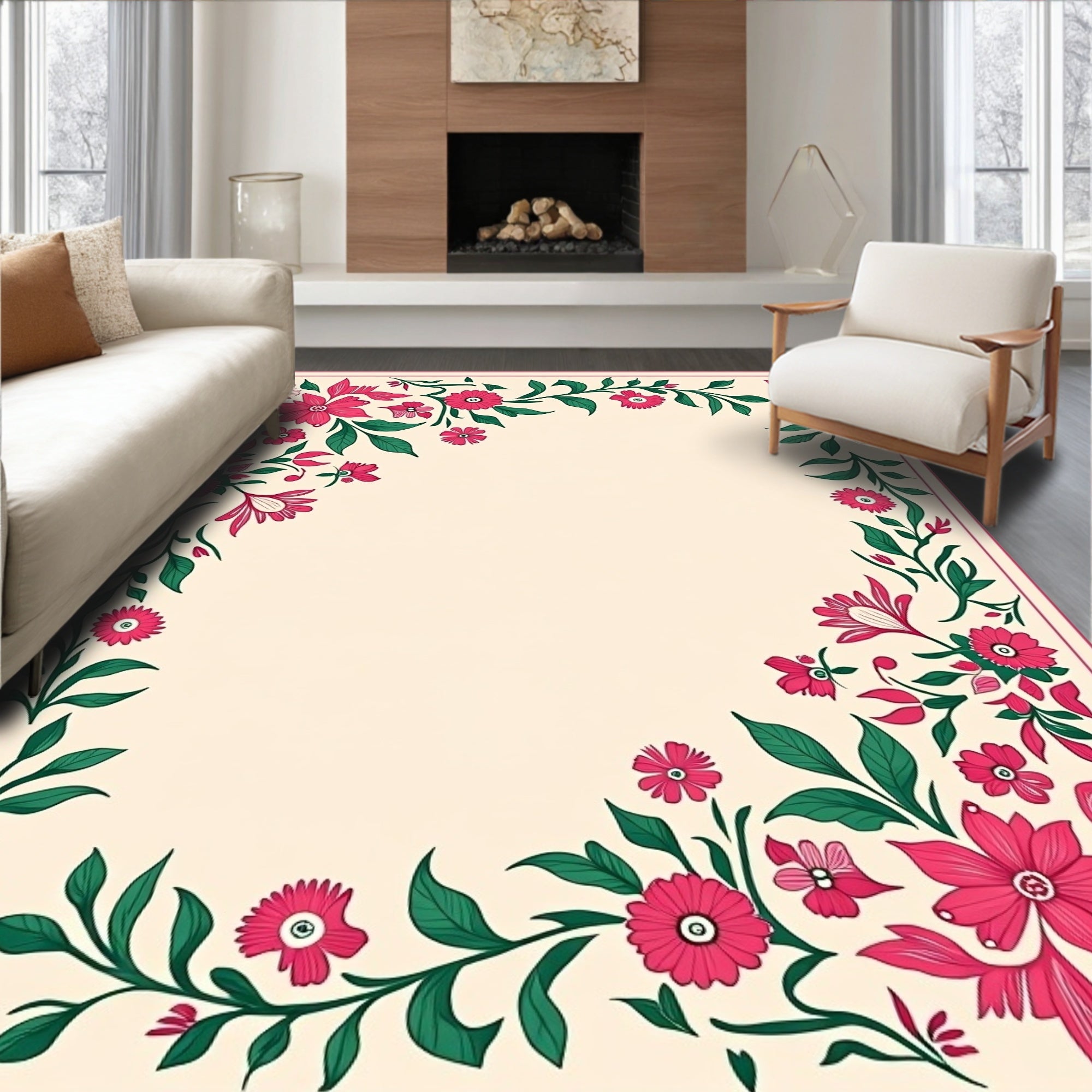 Vibrant Floral Vine Pattern Rug