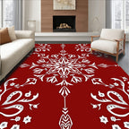Ornate White Floral Scroll Red Area Rug