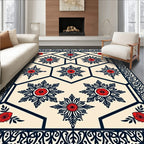 Intricate Red Floral Geometric Border Rug
