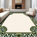 Elegant Dark Green Floral Scroll Pattern Rug