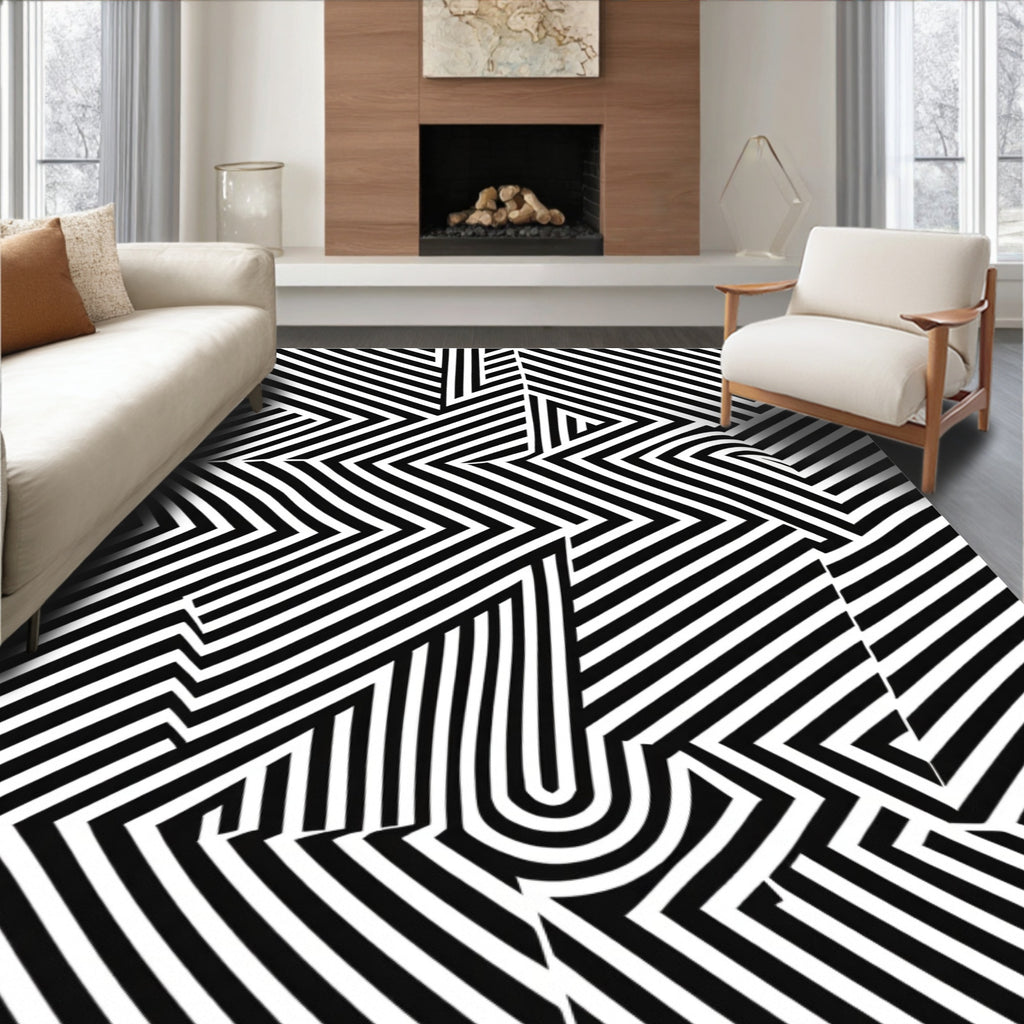 Abstract Geometric Illusion Lines Rug
