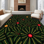 Green Pine Sprigs with Red Yellow Ornaments Rug