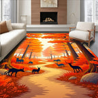 Autumn Forest Path Wildlife Scene Rug