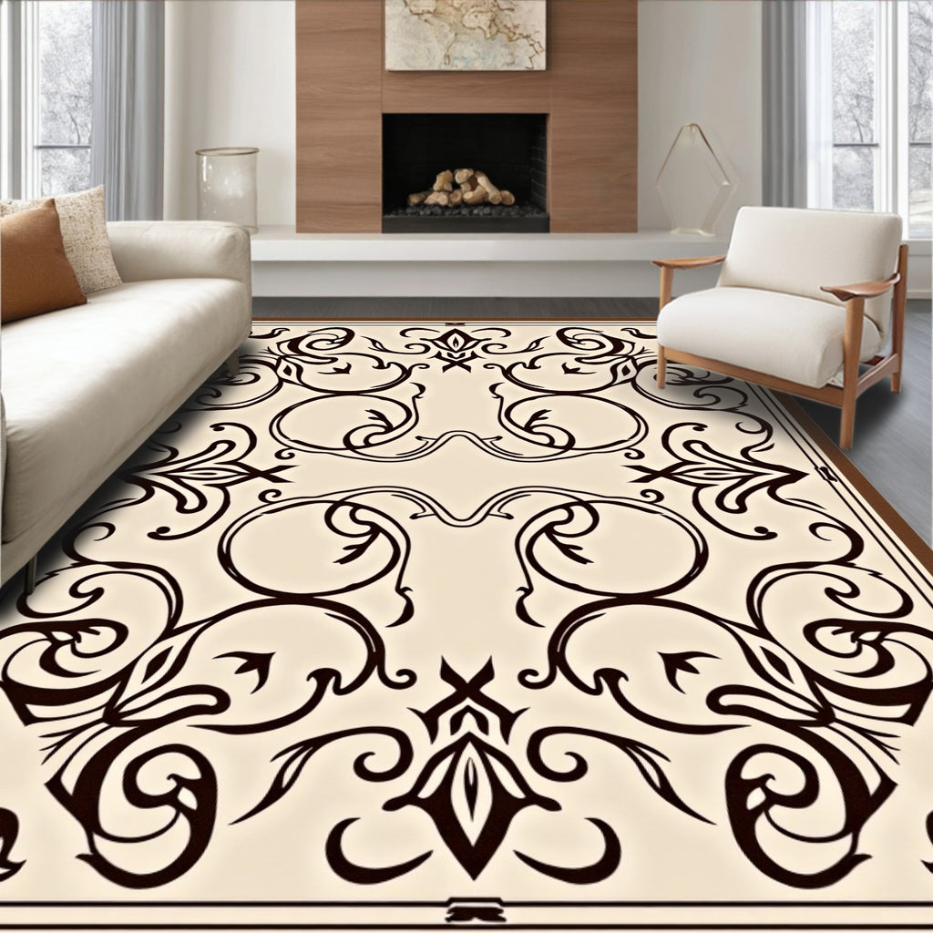 Elegant Black Swirl Pattern Rug