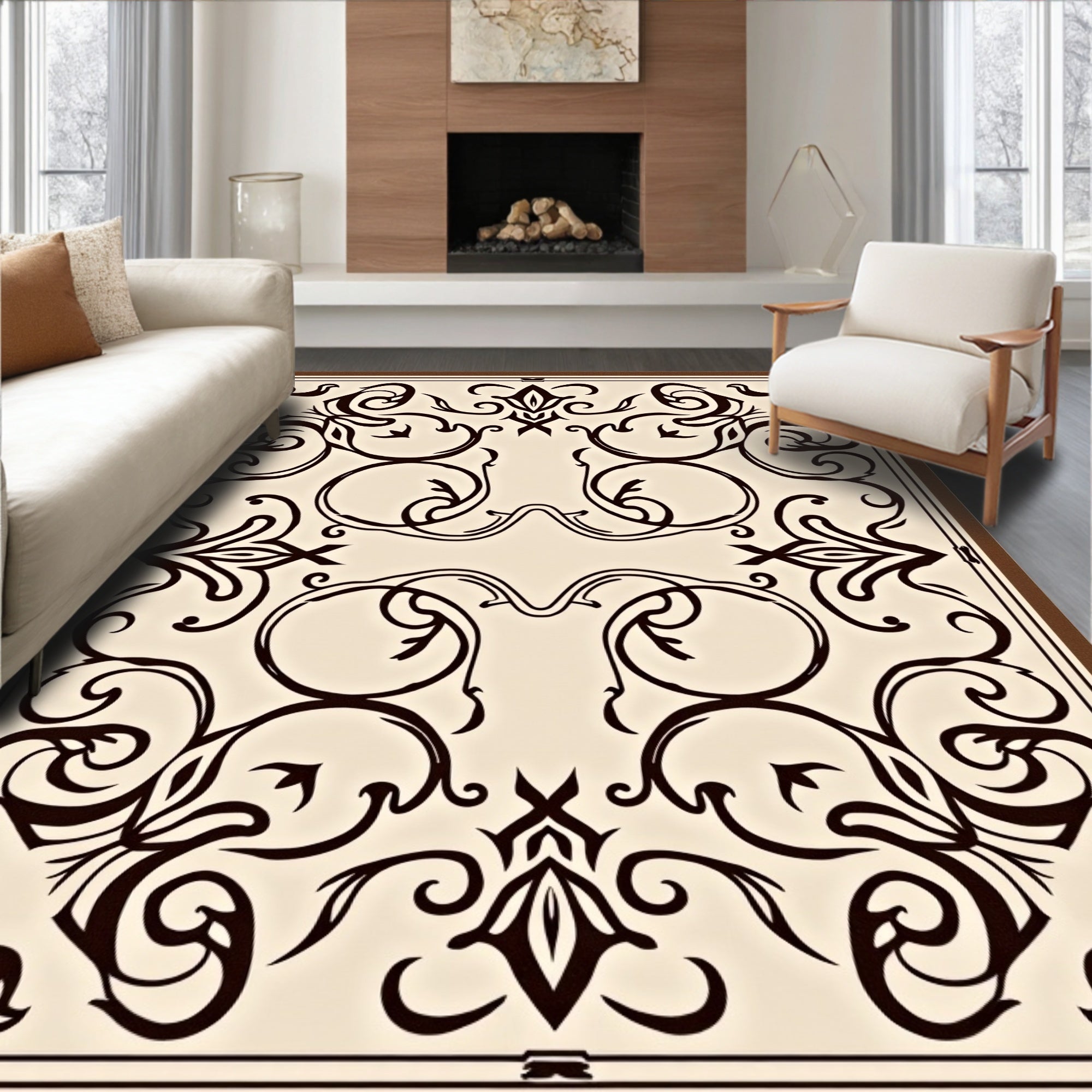 Elegant Black Swirl Pattern Rug