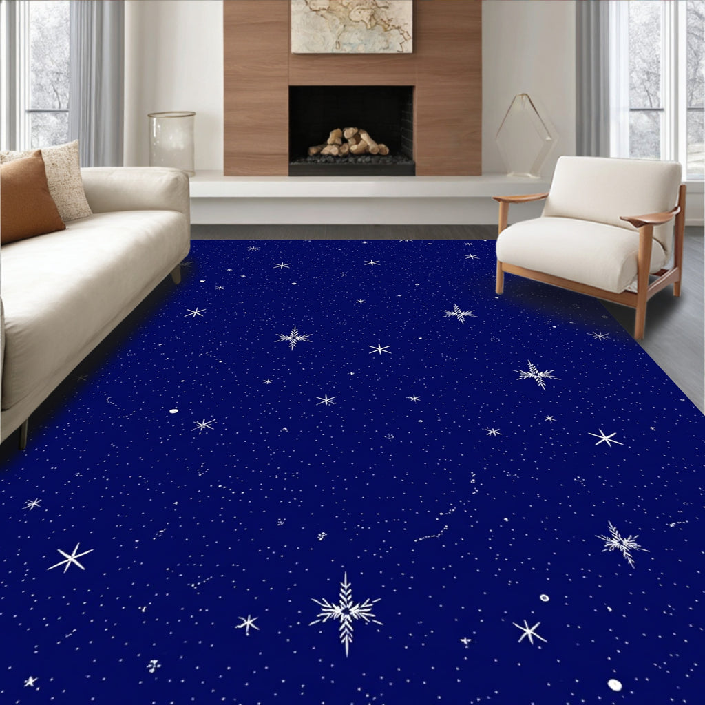 Midnight Blue Starry Snowflake Garden Rug