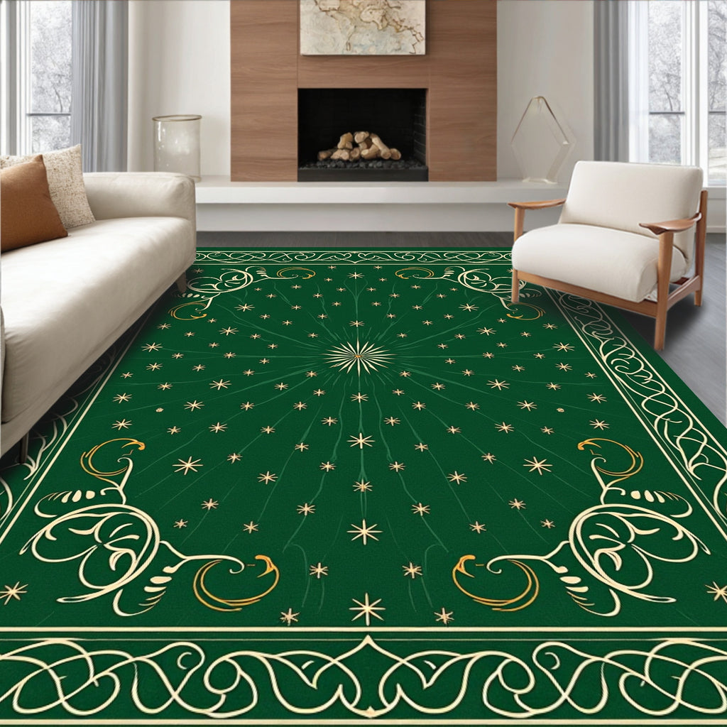 Ornate Green Starburst Scroll Rug