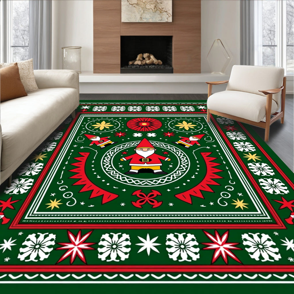 Whimsical Gnome Christmas Folk Art Rug