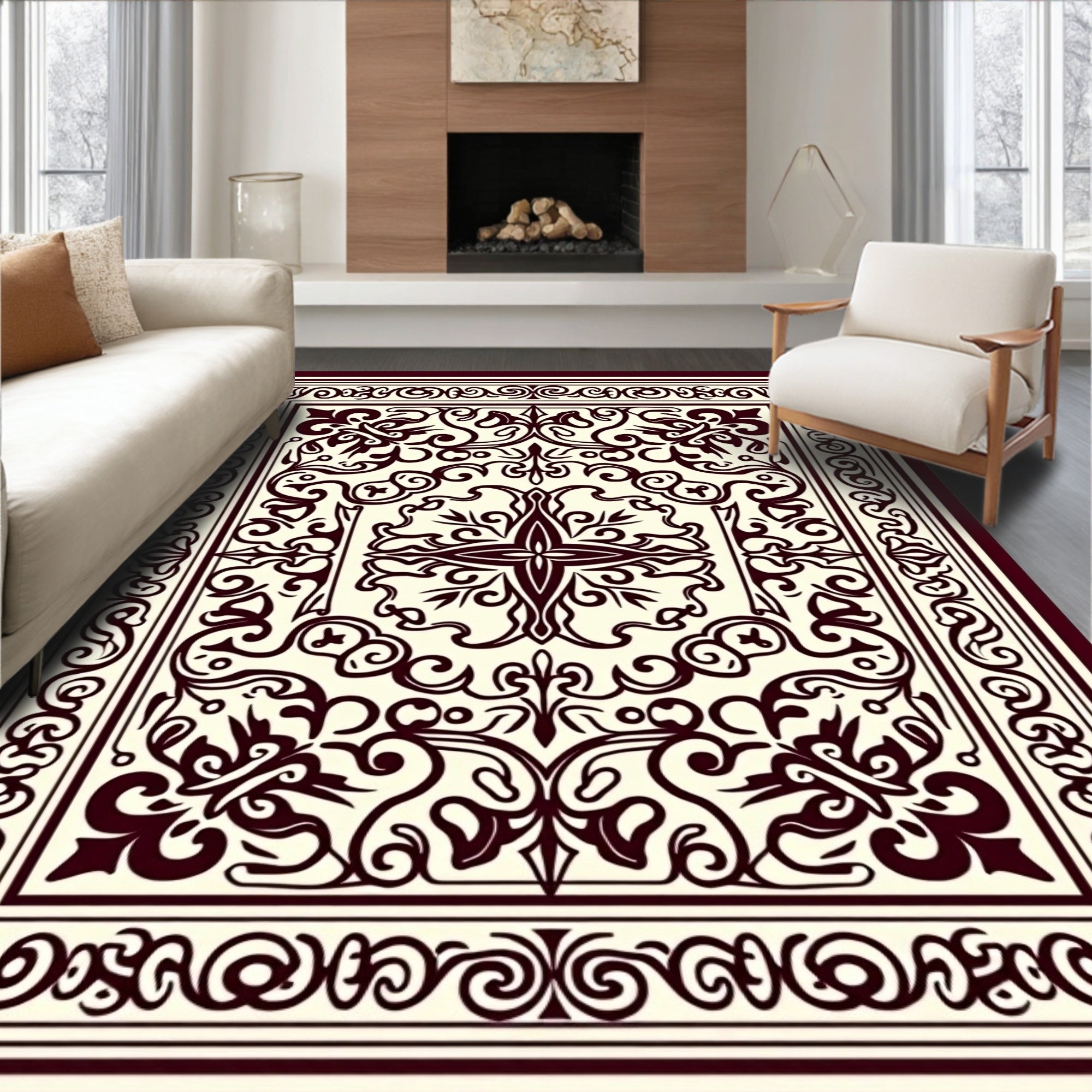 Elaborate Floral Scrollwork Pattern Rug
