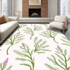 Green Botanical Pink Bud All-Over Design Rug