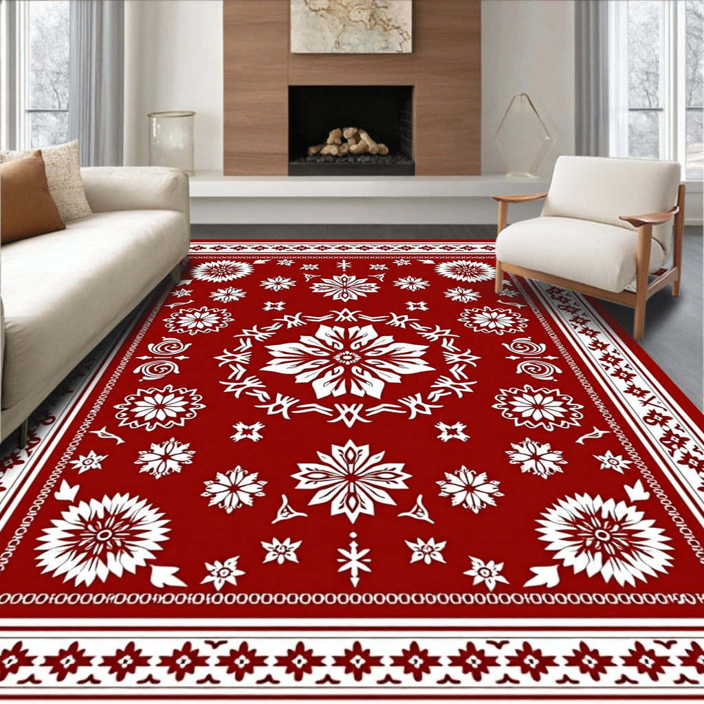 Red White Floral Mandala Pattern Rug