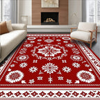 Red White Floral Mandala Pattern Rug