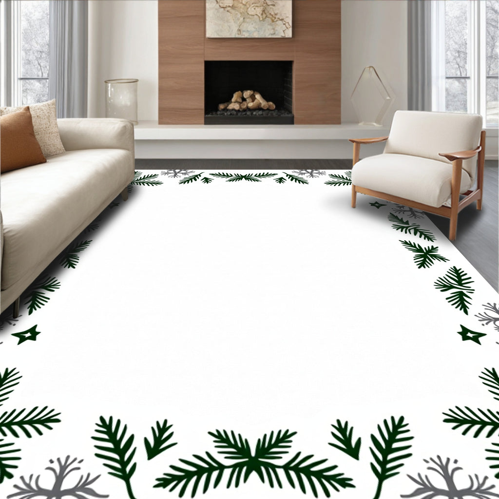 Winter Woodland Snowflake Pine Pattern Rug