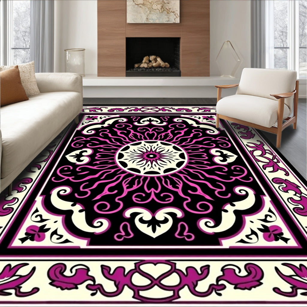 Ornate Pink and Cream Floral Mandala Rug