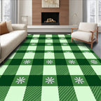 Green Gingham Snowflake Pattern Rug