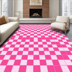 Pink Checkered Grid Pattern Rug