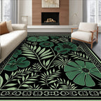 Emerald Green Floral Foliage Border Rug