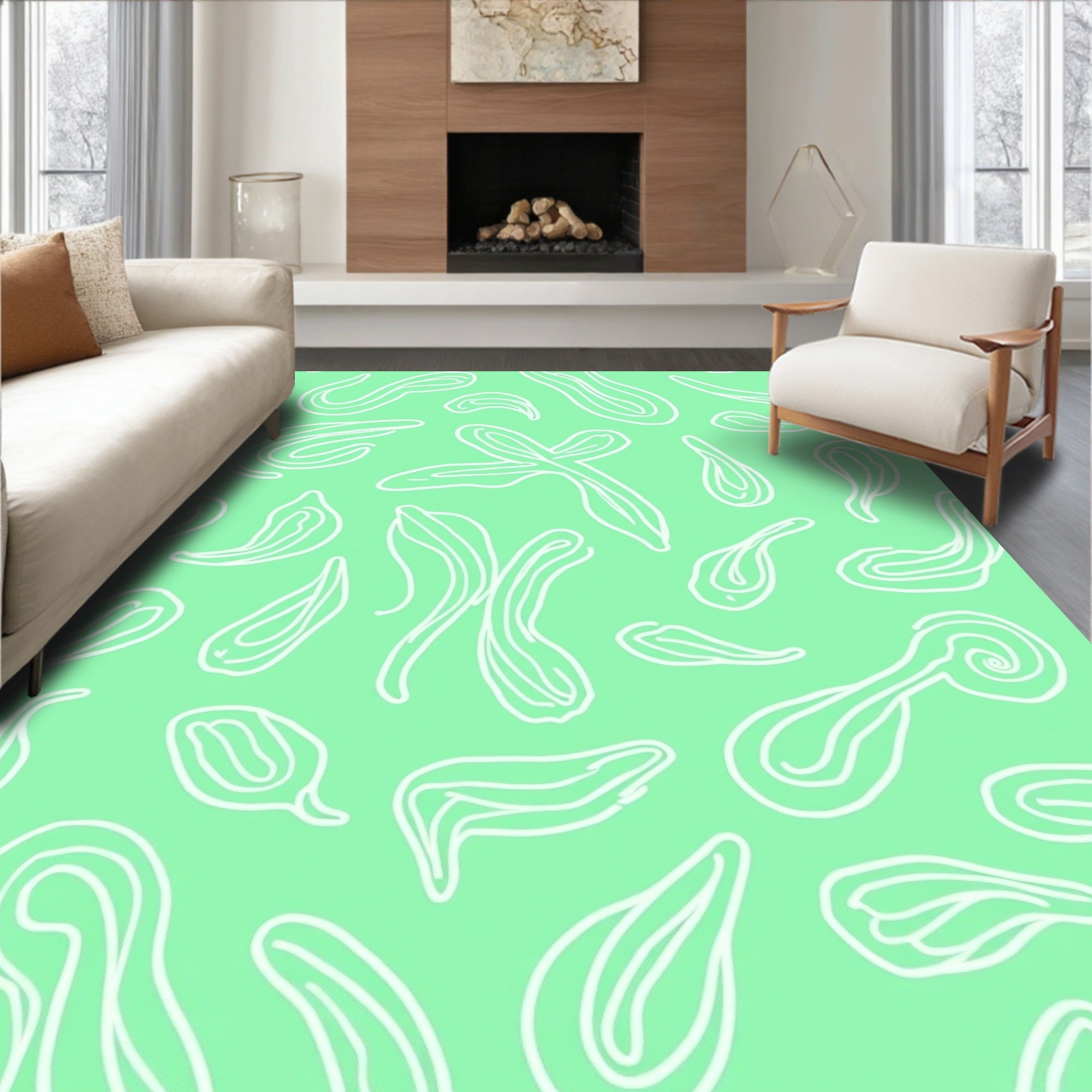 Abstract Swirly Leaf Pattern Rug