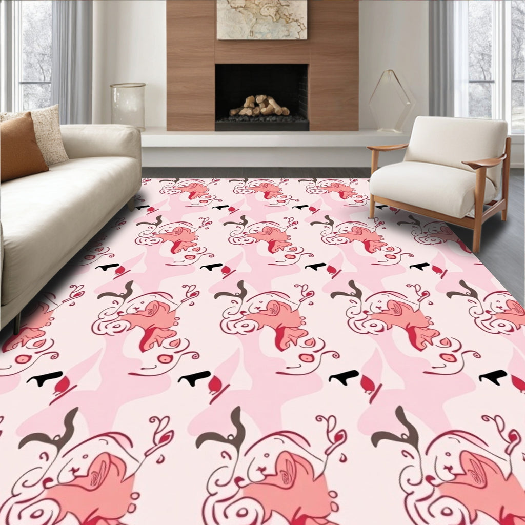 Whimsical Swirls Pink Abstract Design Rug