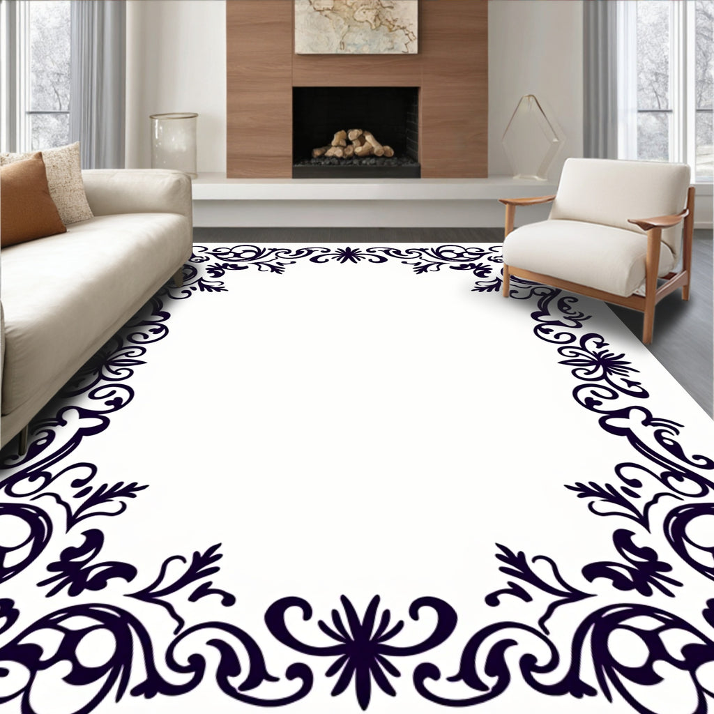 Elegant Dark Floral Scrollwork Lace Rug