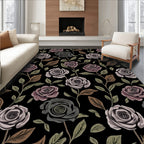 Dark Floral Rose Pattern Rug