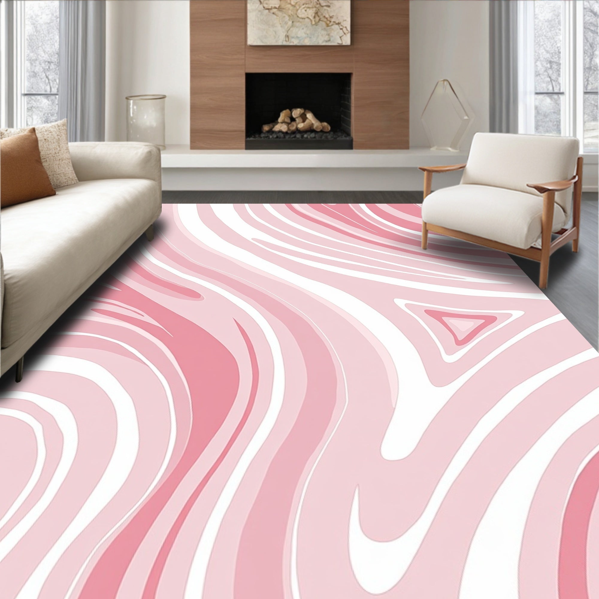Pink Marble Swirl Design Rug