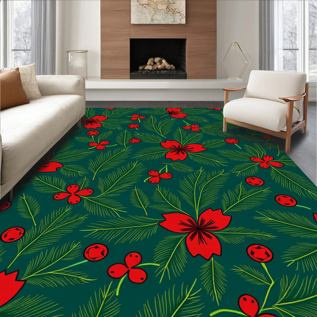 Emerald Green Red Berry Blossom Rug