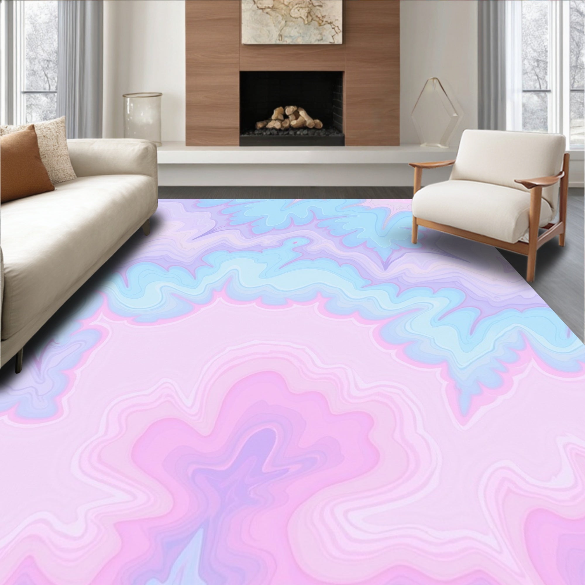 Pastel Swirling Layered Abstract Design Rug