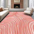 Wavy Red Striped Organic Pattern Rug